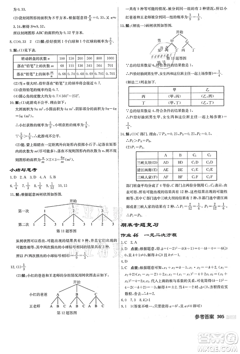 龍門書局2021啟東中學(xué)作業(yè)本九年級數(shù)學(xué)上冊R人教版答案