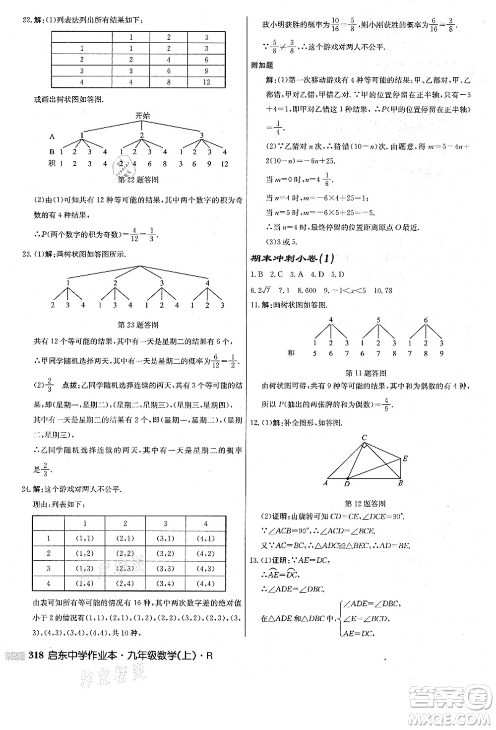 龍門書局2021啟東中學(xué)作業(yè)本九年級數(shù)學(xué)上冊R人教版答案