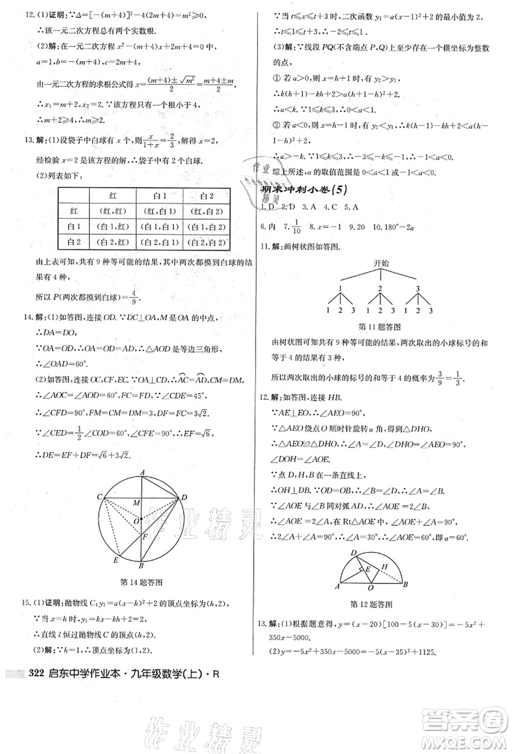 龍門書局2021啟東中學(xué)作業(yè)本九年級數(shù)學(xué)上冊R人教版答案