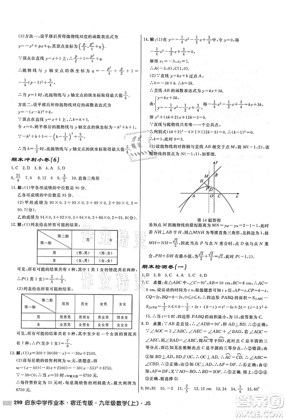 龍門書局2021啟東中學(xué)作業(yè)本九年級(jí)數(shù)學(xué)上冊(cè)JS江蘇版宿遷專版答案