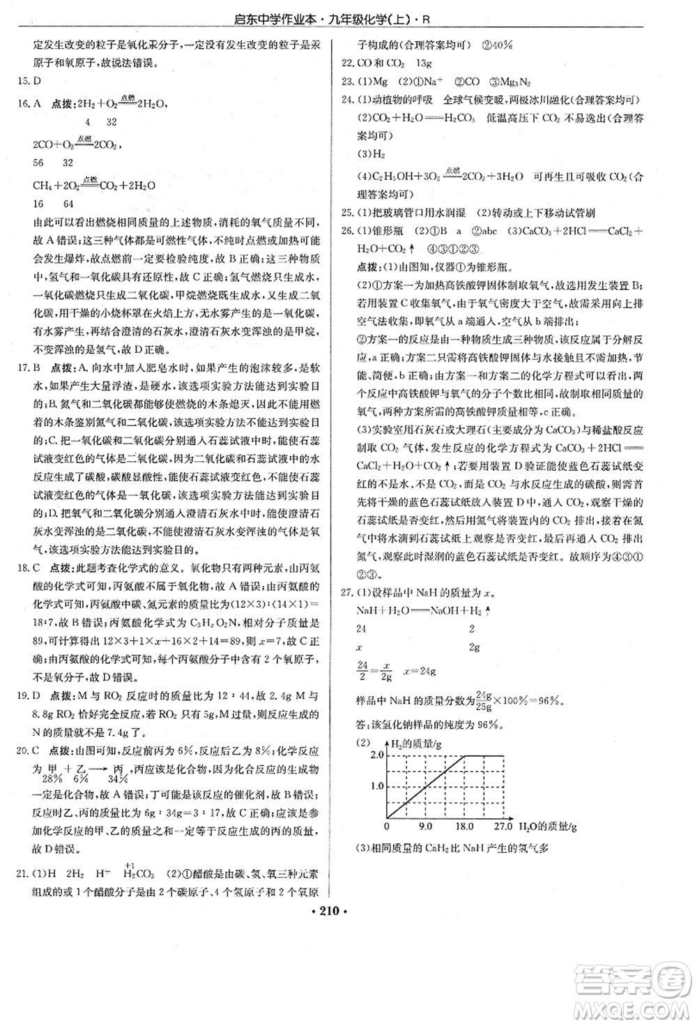 龍門書局2021啟東中學作業(yè)本九年級化學上冊R人教版答案