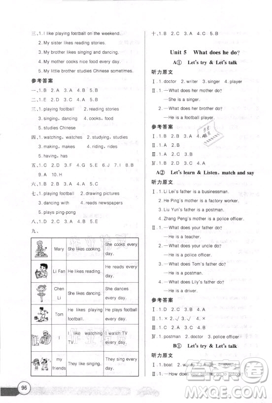 湖北少年兒童出版社2021長(zhǎng)江全能學(xué)案英語(yǔ)六年級(jí)上冊(cè)人教版答案