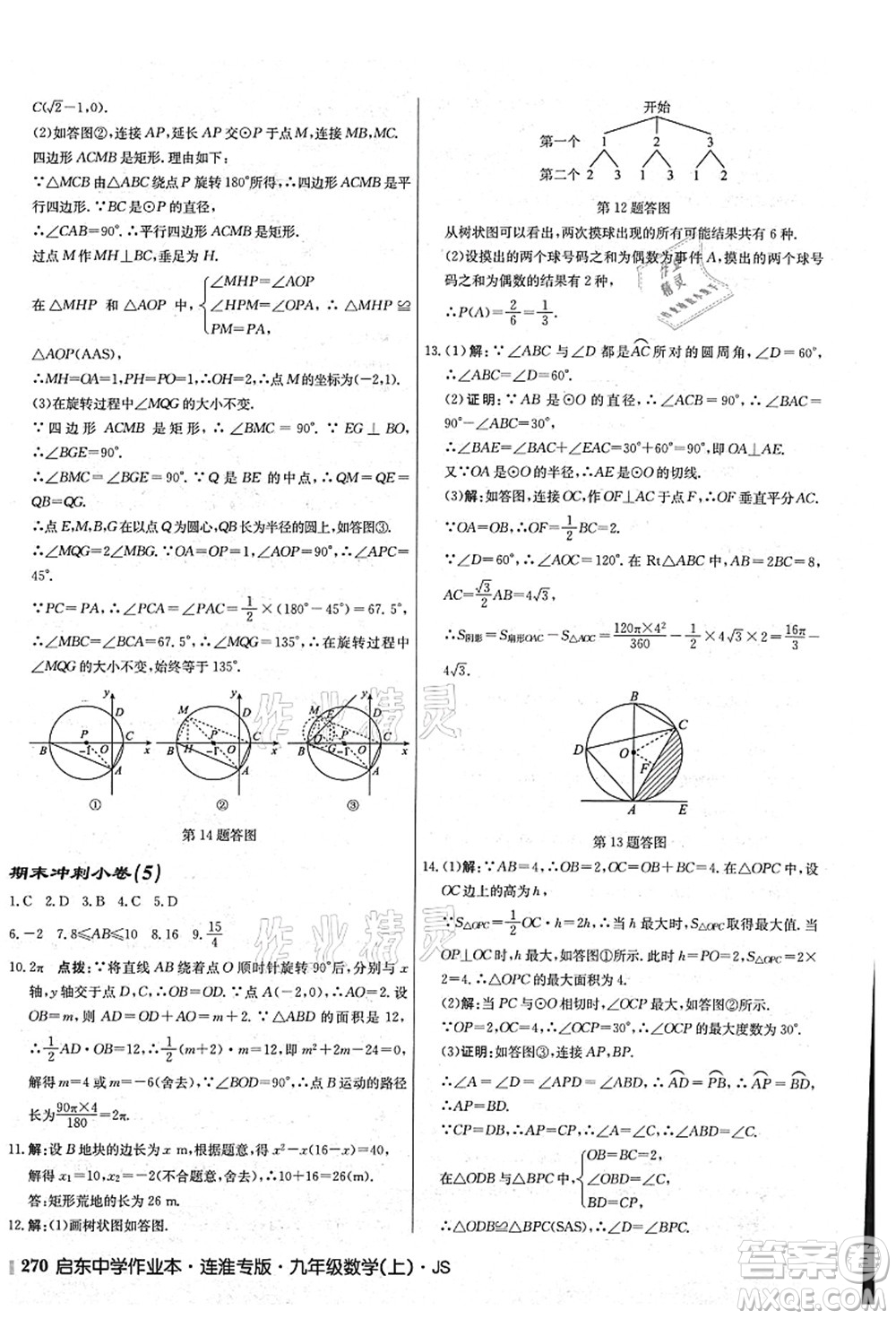 龍門書局2021啟東中學(xué)作業(yè)本九年級數(shù)學(xué)上冊JS江蘇版連淮專版答案