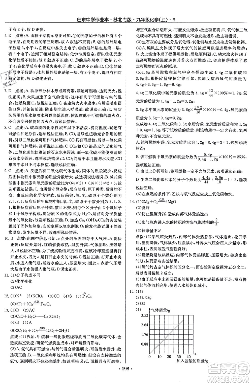 龍門書局2021啟東中學(xué)作業(yè)本九年級化學(xué)上冊R人教版蘇北專版答案