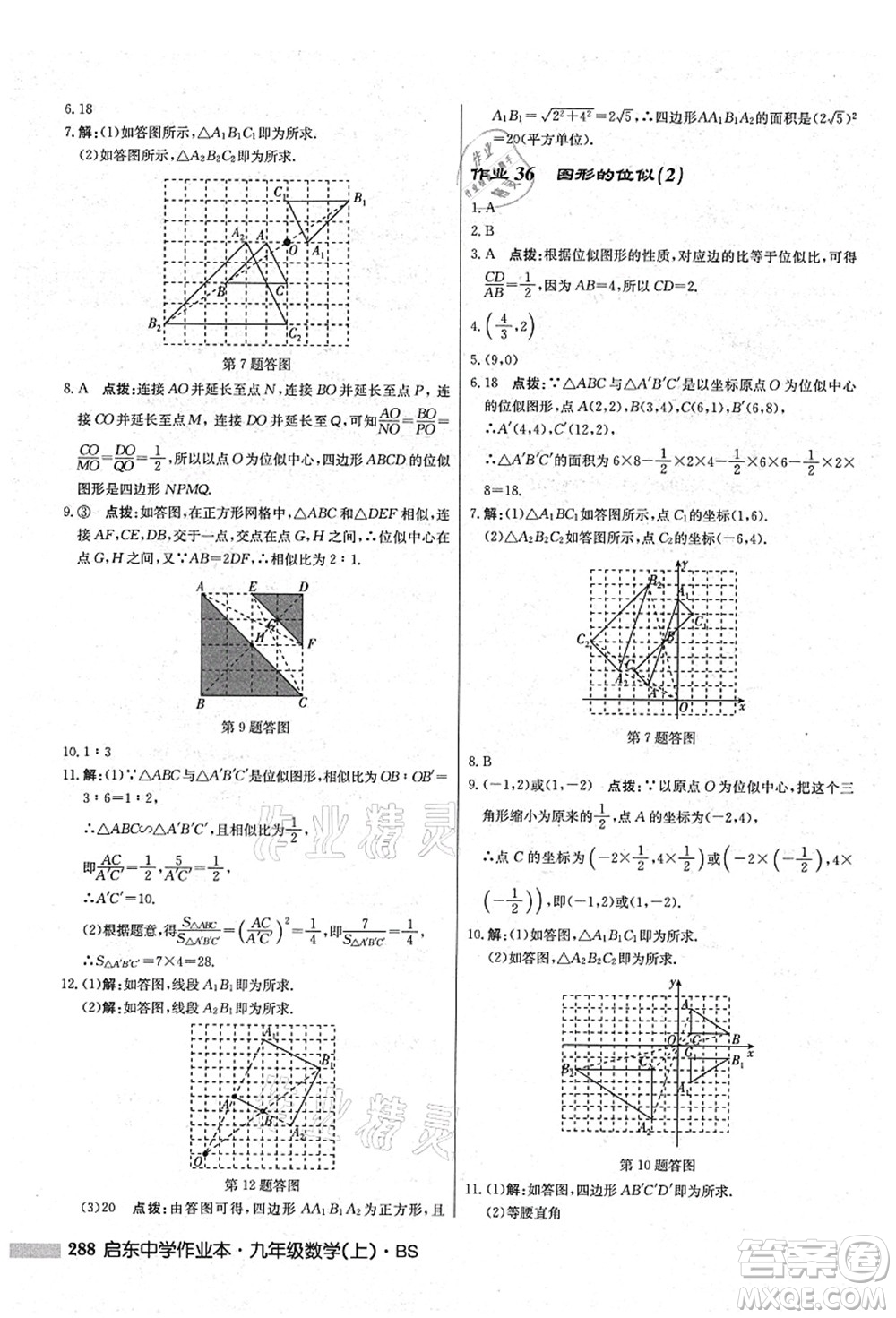 龍門書局2021啟東中學(xué)作業(yè)本九年級(jí)數(shù)學(xué)上冊(cè)BS北師版答案