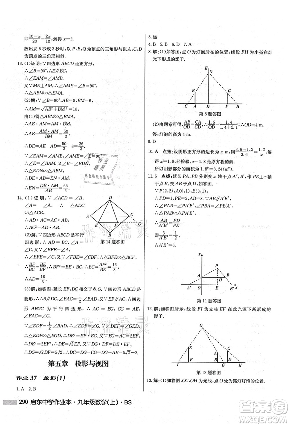 龍門書局2021啟東中學(xué)作業(yè)本九年級(jí)數(shù)學(xué)上冊(cè)BS北師版答案