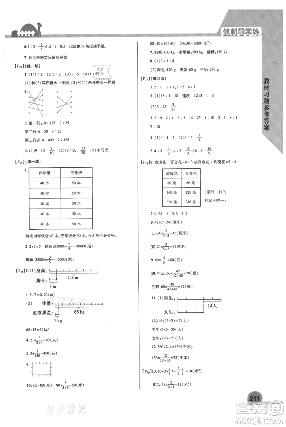 開明出版社2021倍速學(xué)習(xí)法六年級(jí)上冊(cè)數(shù)學(xué)北師大版參考答案