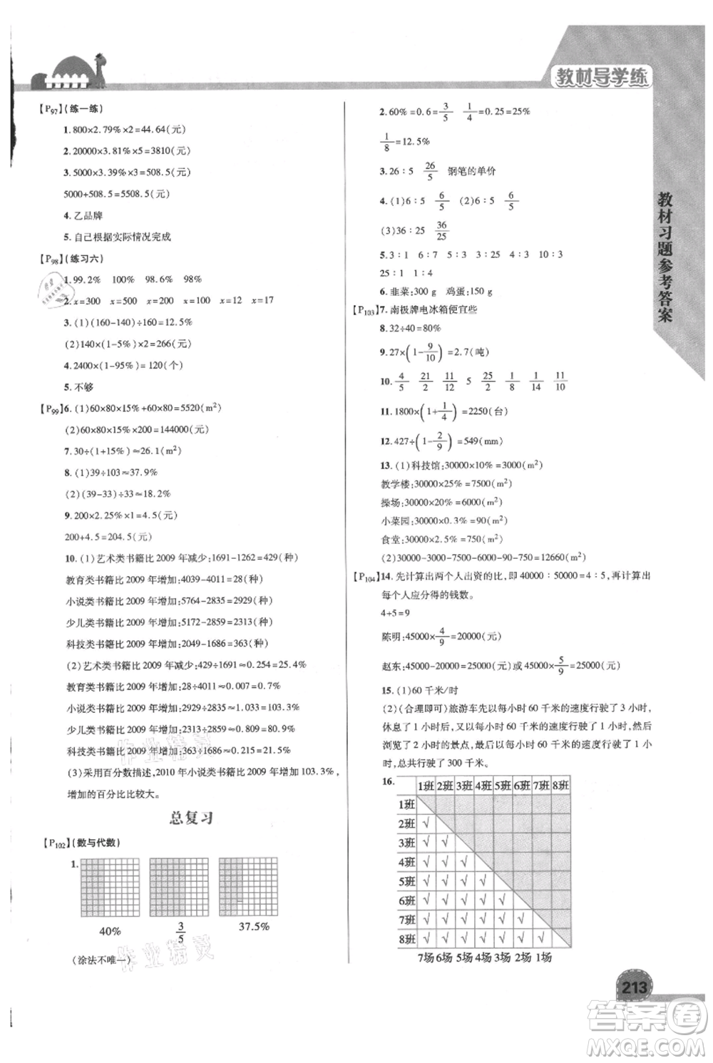 開明出版社2021倍速學(xué)習(xí)法六年級(jí)上冊(cè)數(shù)學(xué)北師大版參考答案