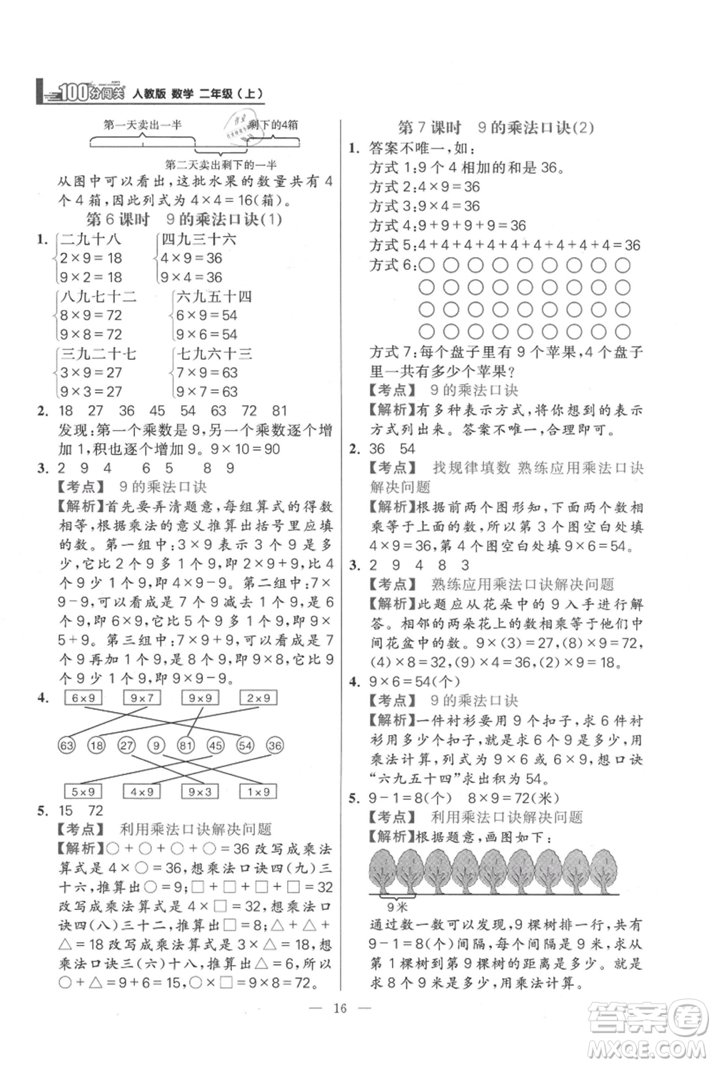 遠(yuǎn)方出版社2021年100分闖關(guān)同步練習(xí)冊二年級(jí)上冊數(shù)學(xué)人教版參考答案