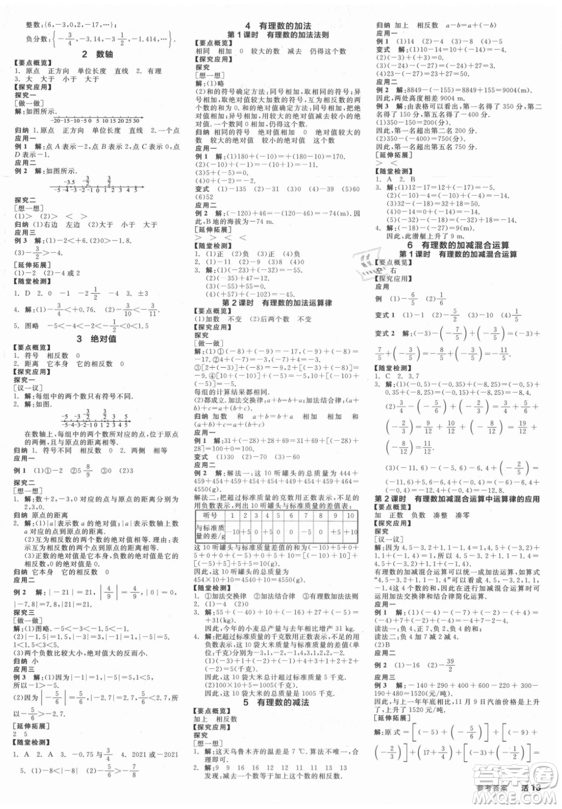 陽(yáng)光出版社2021全品學(xué)練考數(shù)學(xué)七年級(jí)上冊(cè)BS北師大版答案