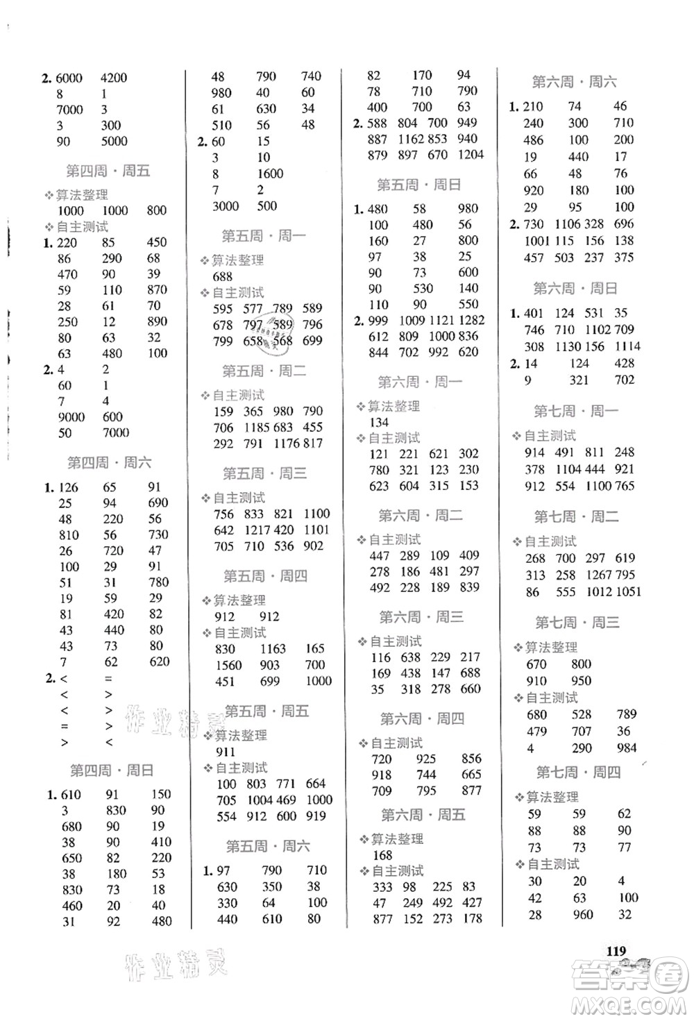 遼寧教育出版社2021小學(xué)學(xué)霸天天計(jì)算三年級(jí)數(shù)學(xué)上冊(cè)RJ人教版答案