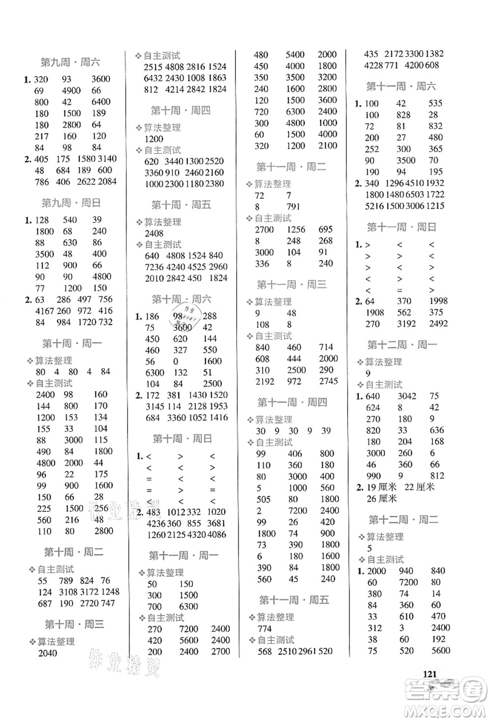 遼寧教育出版社2021小學(xué)學(xué)霸天天計(jì)算三年級(jí)數(shù)學(xué)上冊(cè)RJ人教版答案