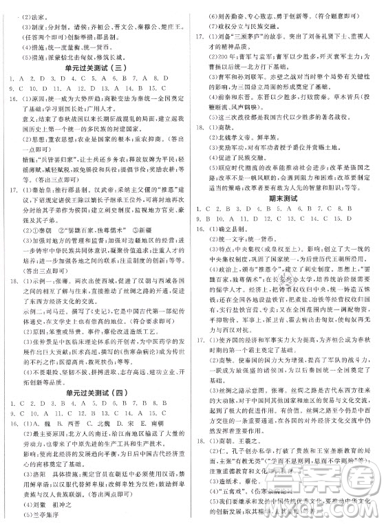 陽光出版社2021全品學(xué)練考歷史七年級上冊RJ人教版答案