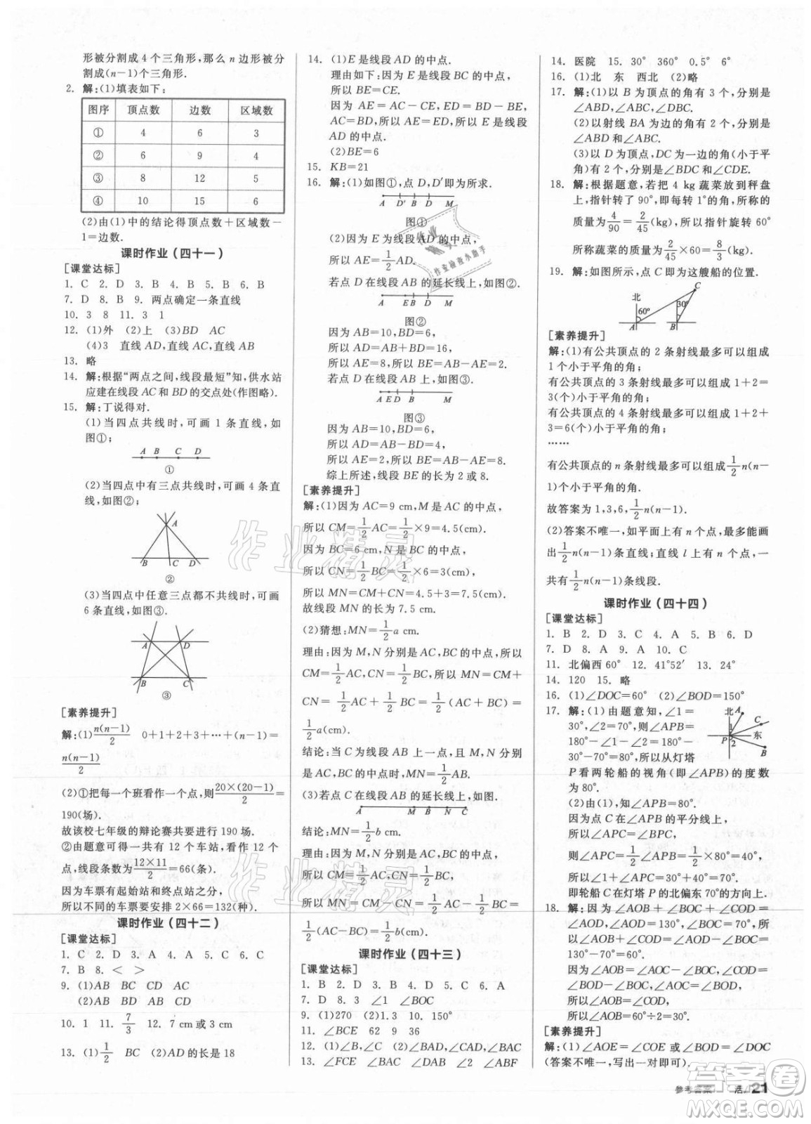 陽光出版社2021全品學(xué)練考數(shù)學(xué)七年級上冊HS華師大版答案
