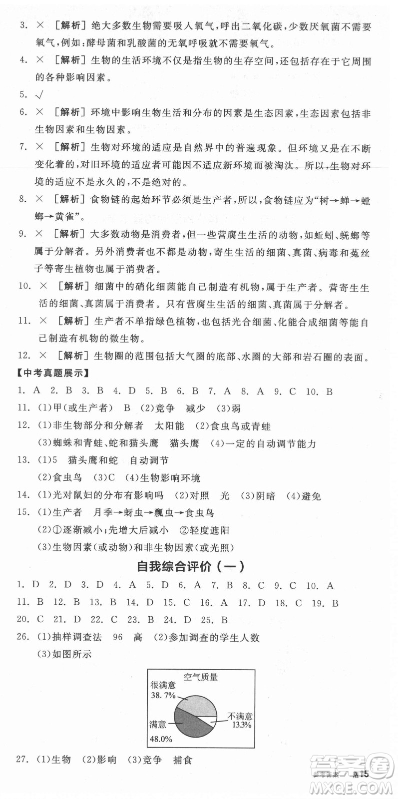 陽光出版社2021全品學(xué)練考生物七年級(jí)上冊RJ人教版答案