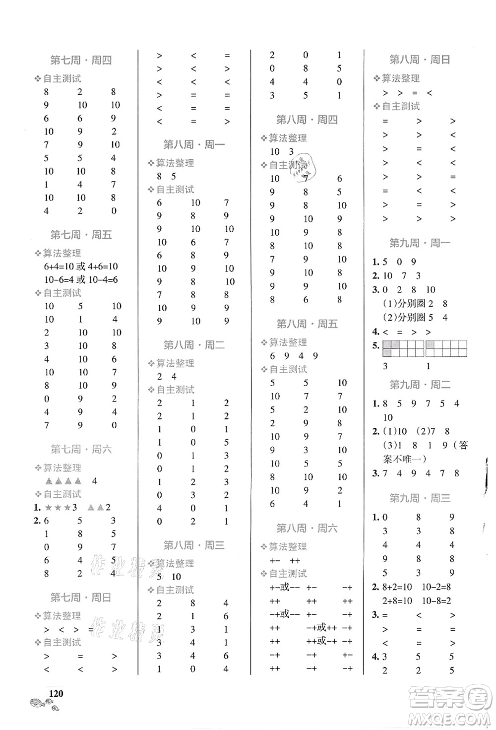 遼寧教育出版社2021小學學霸天天計算一年級數(shù)學上冊BS北師版答案