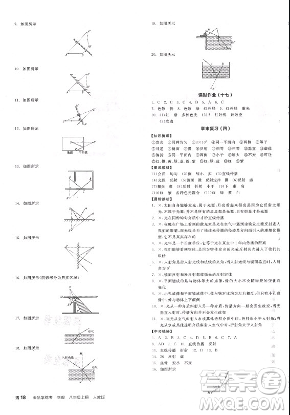 陽光出版社2021全品學(xué)練考物理八年級上冊RJ人教版答案