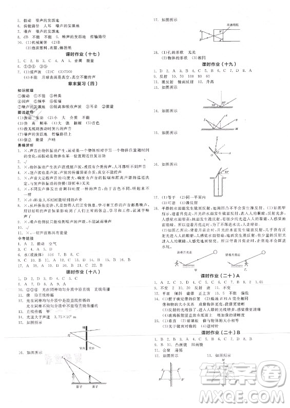 陽光出版社2021全品學(xué)練考物理八年級(jí)上冊BS北師大版答案