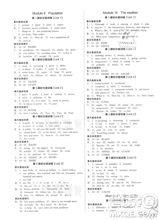 陽(yáng)光出版社2021全品學(xué)練考英語(yǔ)八年級(jí)上冊(cè)WY外研版答案
