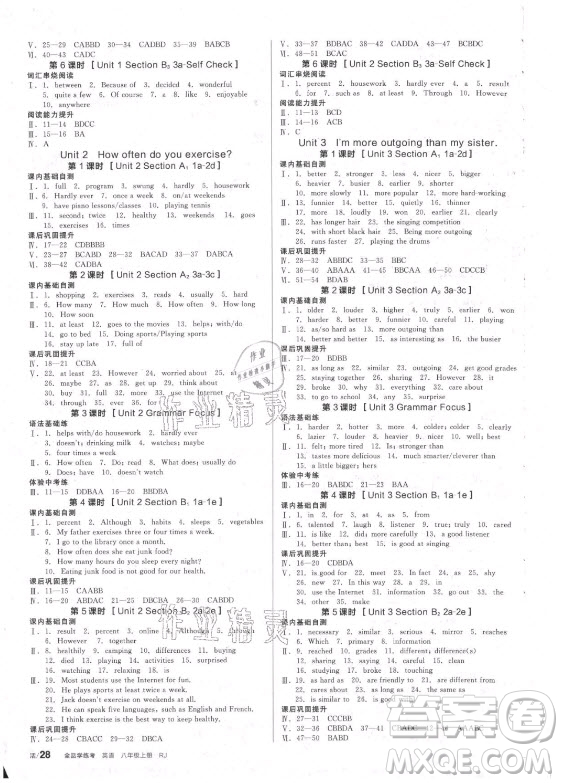 河北科學(xué)技術(shù)出版社2021全品學(xué)練考英語(yǔ)八年級(jí)上冊(cè)RJ人教版包頭專版答案
