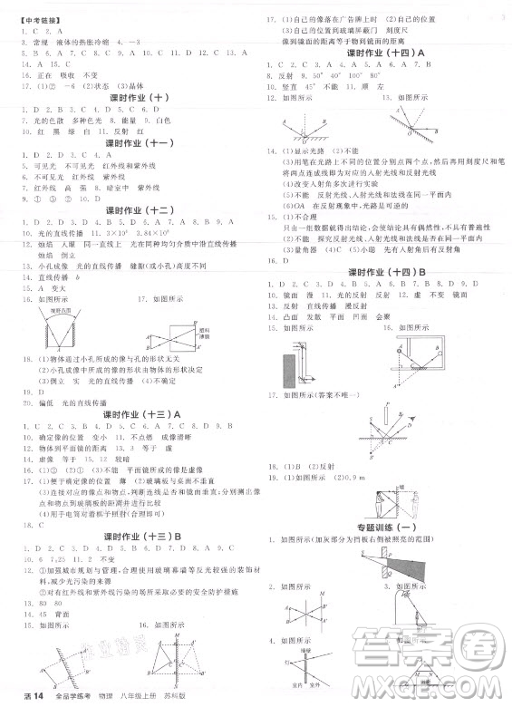 陽光出版社2021全品學(xué)練考物理八年級上冊SK蘇科版答案