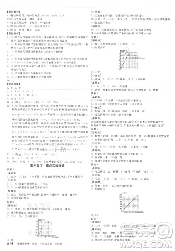 陽光出版社2021全品學(xué)練考物理八年級上冊SK蘇科版答案