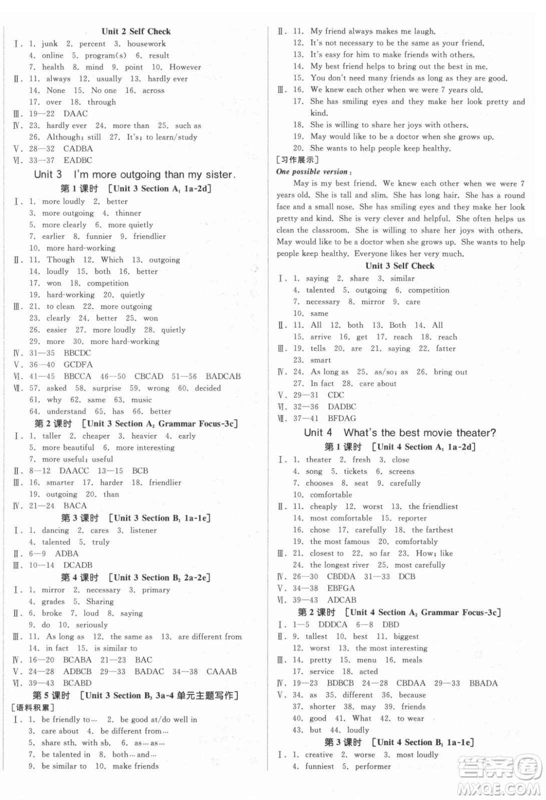 陽光出版社2021全品學(xué)練考英語八年級上冊RJ人教版江西專版答案