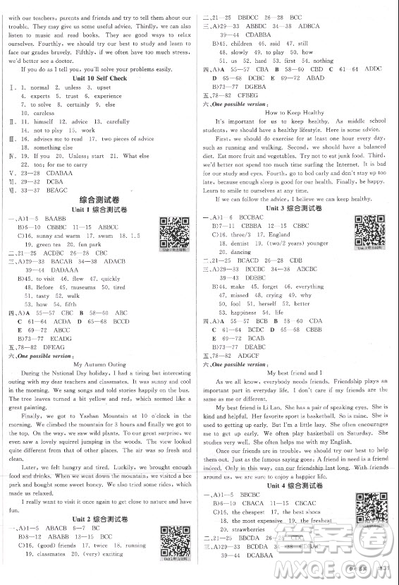 陽光出版社2021全品學(xué)練考英語八年級上冊RJ人教版江西專版答案