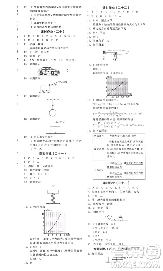陽(yáng)光出版社2021全品學(xué)練考物理八年級(jí)上冊(cè)HK滬科版答案