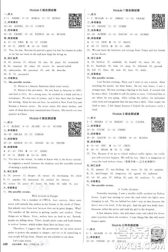河北科學(xué)技術(shù)出版社2021全品學(xué)練考英語(yǔ)八年級(jí)上冊(cè)WY外研版浙江專(zhuān)版答案