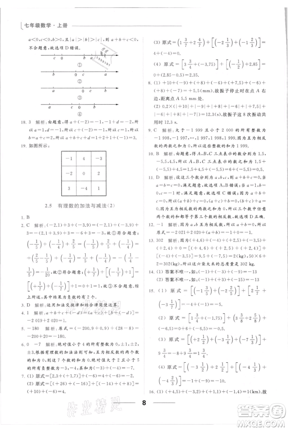 云南美術(shù)出版社2021秋季亮點(diǎn)給力提優(yōu)課時(shí)作業(yè)本七年級(jí)上冊(cè)數(shù)學(xué)通用版參考答案