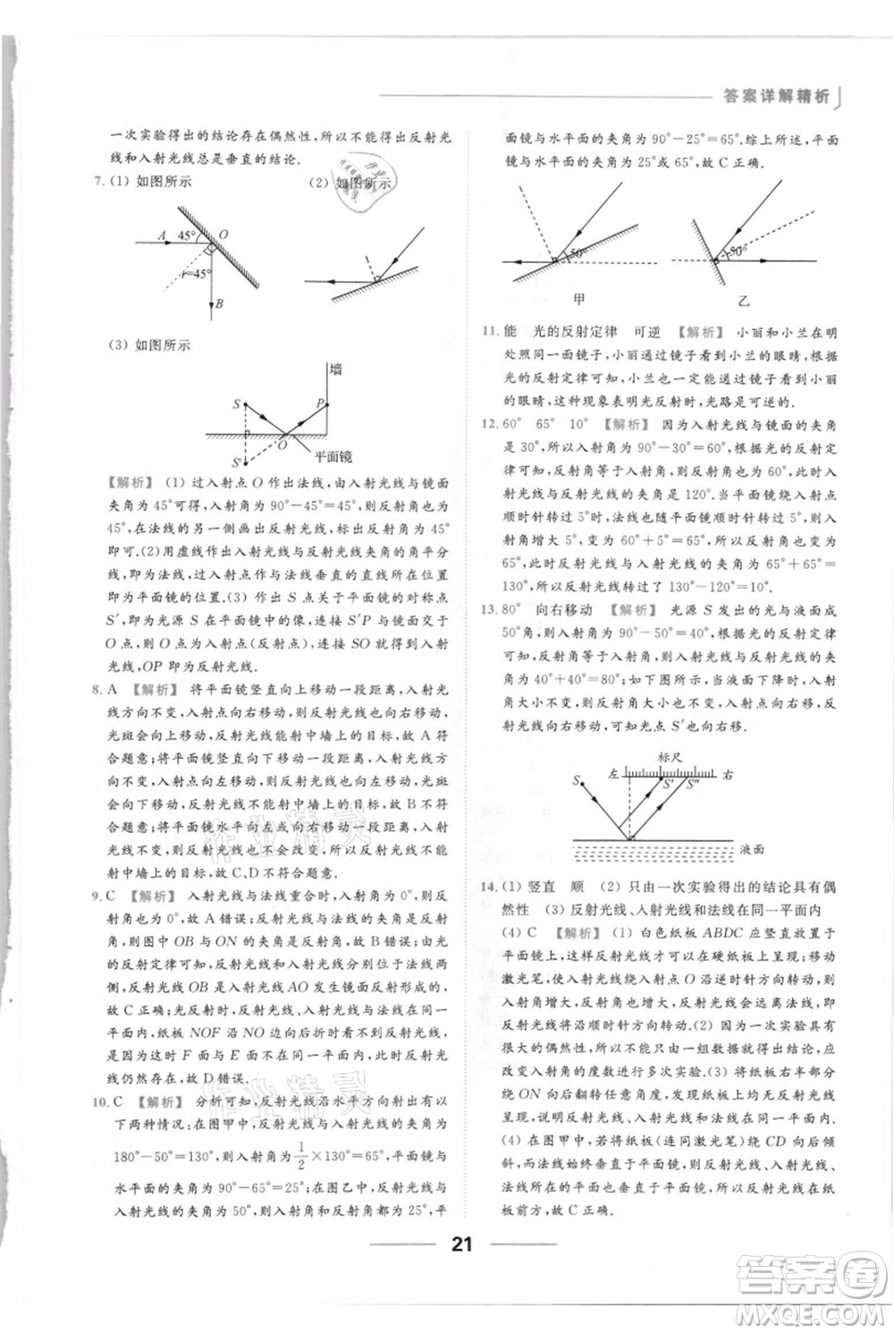 云南美術(shù)出版社2021秋季亮點給力提優(yōu)課時作業(yè)本八年級上冊物理通用版參考答案