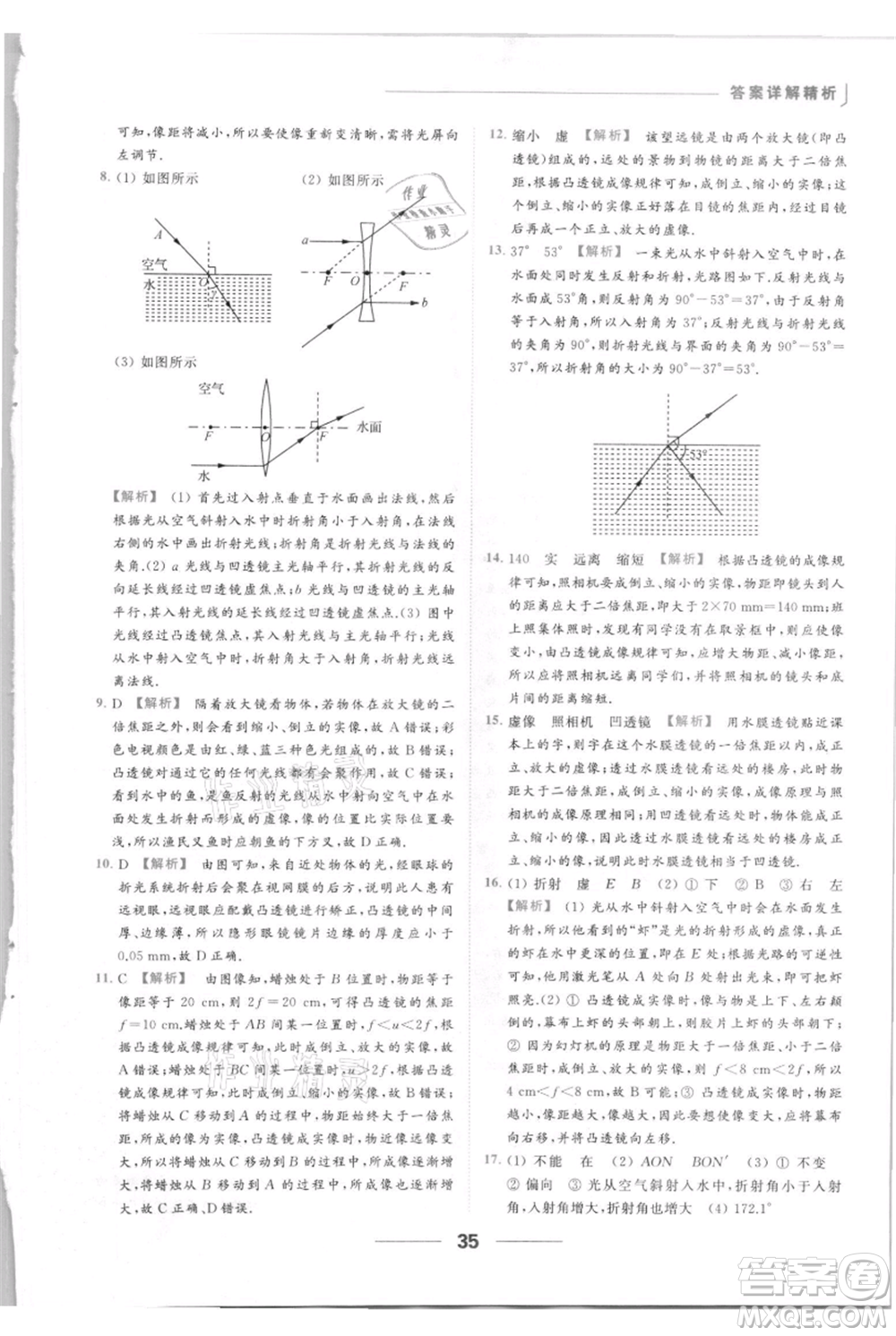 云南美術(shù)出版社2021秋季亮點給力提優(yōu)課時作業(yè)本八年級上冊物理通用版參考答案