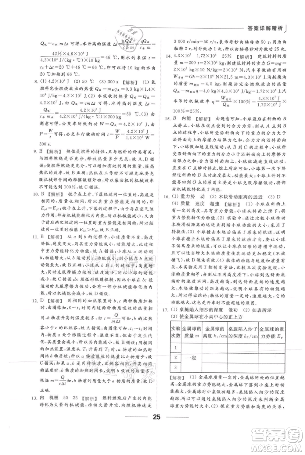 云南美術(shù)出版社2021秋季亮點(diǎn)給力提優(yōu)課時(shí)作業(yè)本九年級(jí)上冊(cè)物理通用版參考答案