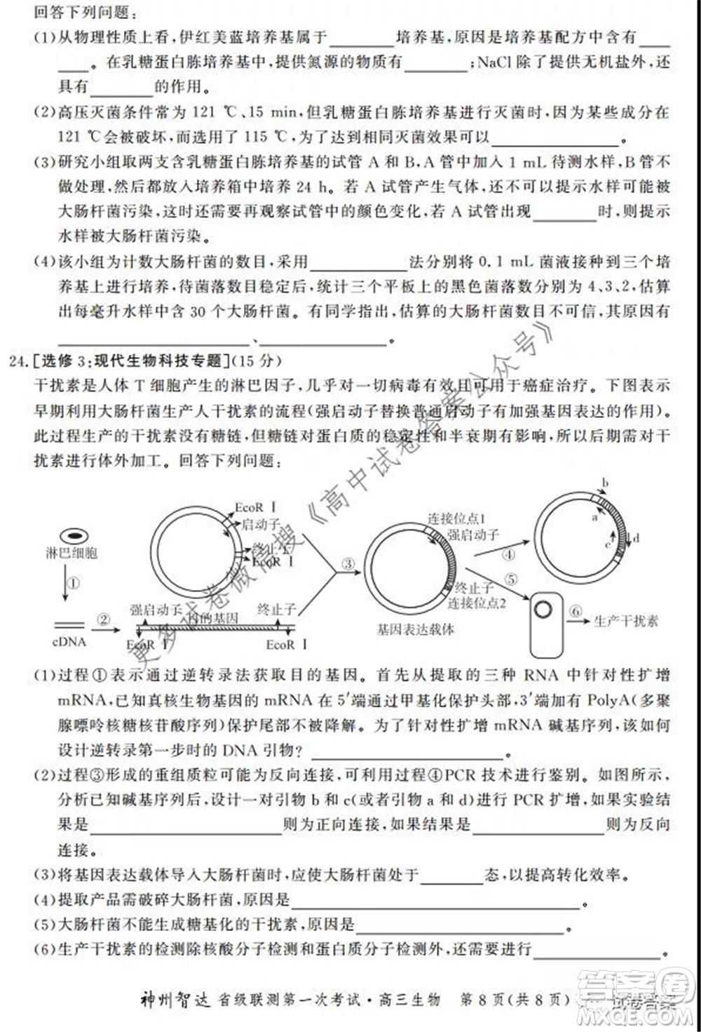 神州智達(dá)省級聯(lián)測2021-2022第一次考試高三生物試題及答案