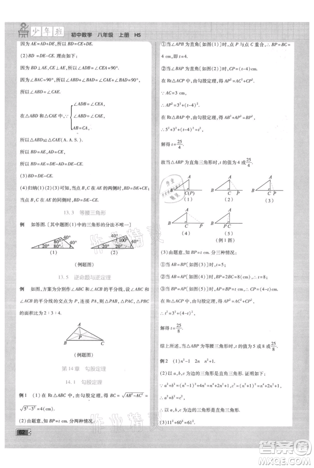 開明出版社2021少年班初中數(shù)學(xué)八年級上冊華師大版參考答案