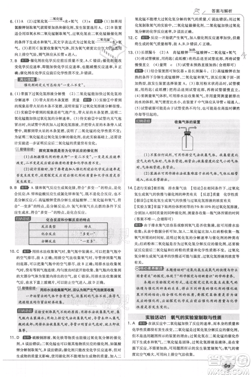 開明出版社2021少年班初中化學(xué)九年級上冊人教版參考答案