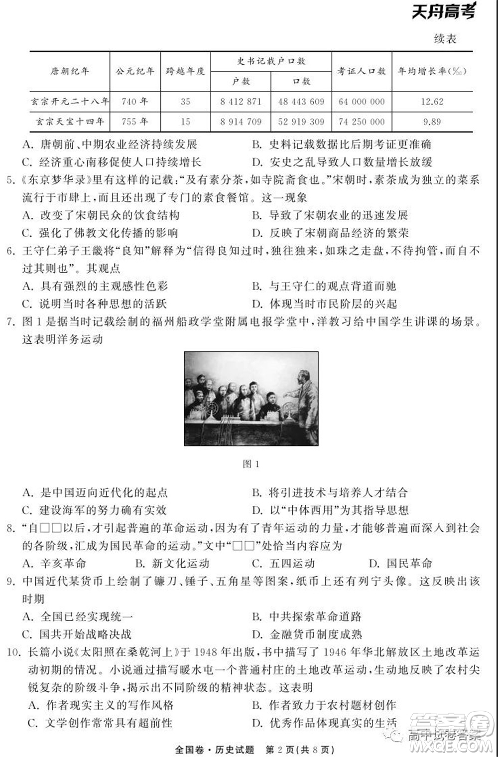 天舟高考2022屆高三第一次學(xué)業(yè)質(zhì)量聯(lián)合檢測歷史試題及答案