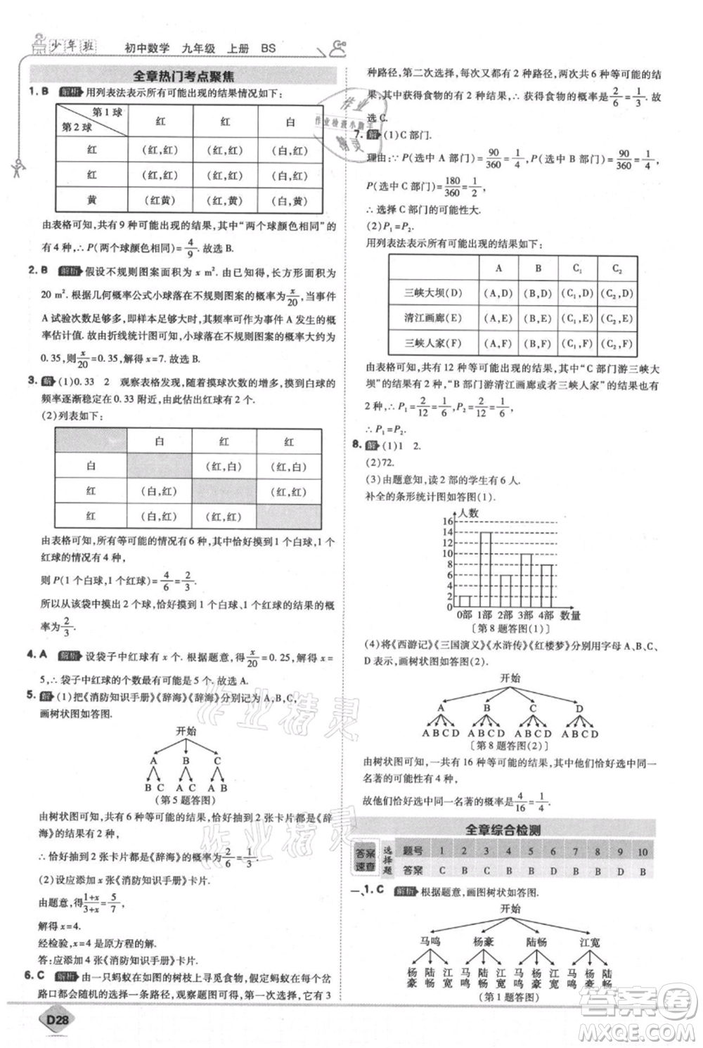 開(kāi)明出版社2021少年班初中數(shù)學(xué)九年級(jí)上冊(cè)北師大版參考答案