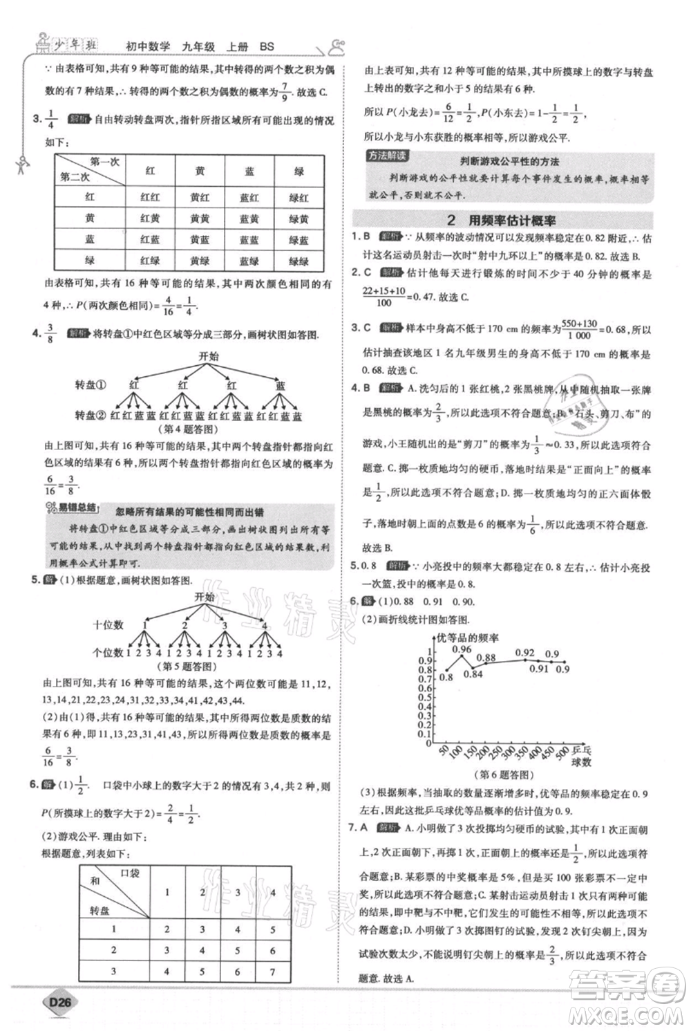 開(kāi)明出版社2021少年班初中數(shù)學(xué)九年級(jí)上冊(cè)北師大版參考答案
