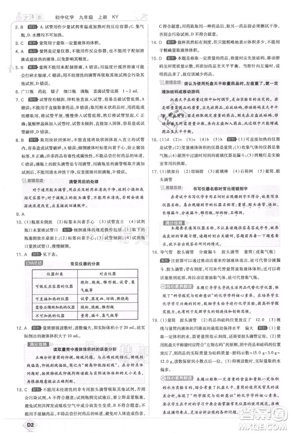 開(kāi)明出版社2021少年班初中化學(xué)九年級(jí)上冊(cè)科粵版參考答案