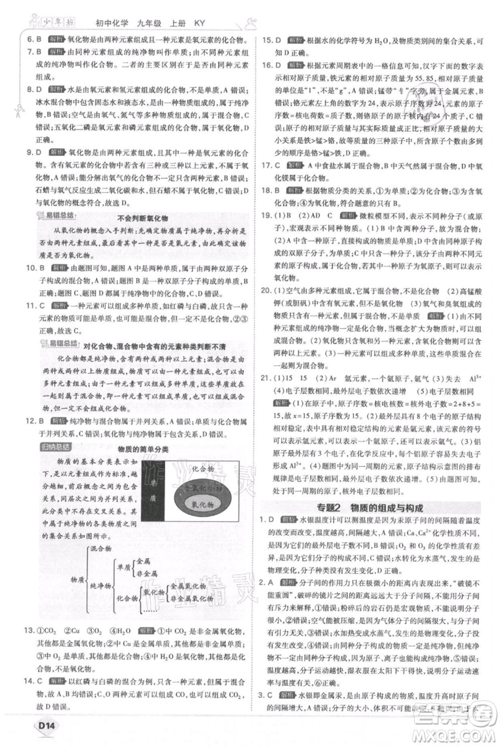 開(kāi)明出版社2021少年班初中化學(xué)九年級(jí)上冊(cè)科粵版參考答案