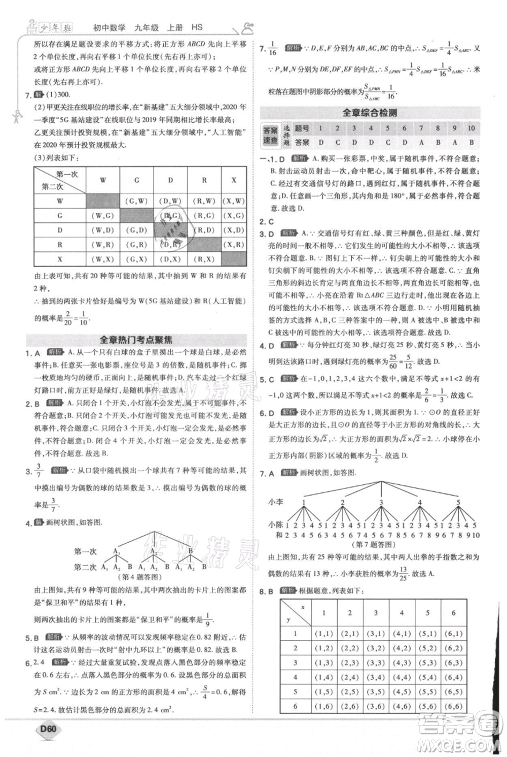 開明出版社2021少年班初中數(shù)學九年級上冊華師大版參考答案