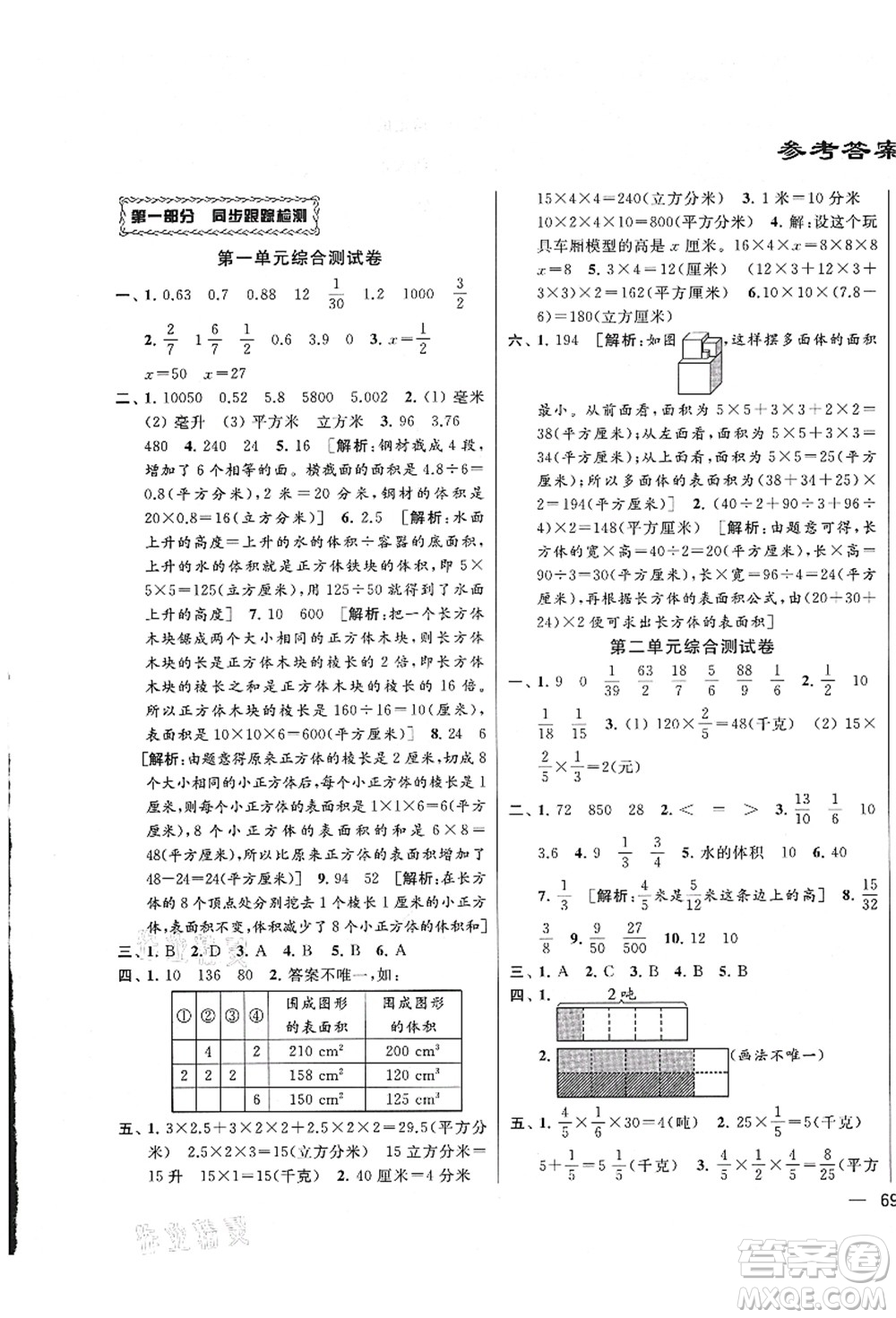 云南美術(shù)出版社2021同步跟蹤全程檢測(cè)及各地期末試卷精選六年級(jí)數(shù)學(xué)上冊(cè)蘇教版答案
