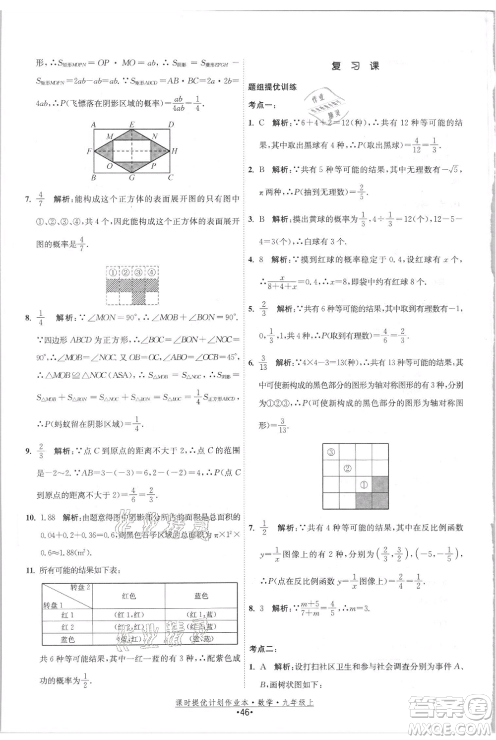 江蘇人民出版社2021課時提優(yōu)計劃作業(yè)本九年級上冊數(shù)學(xué)蘇科版參考答案