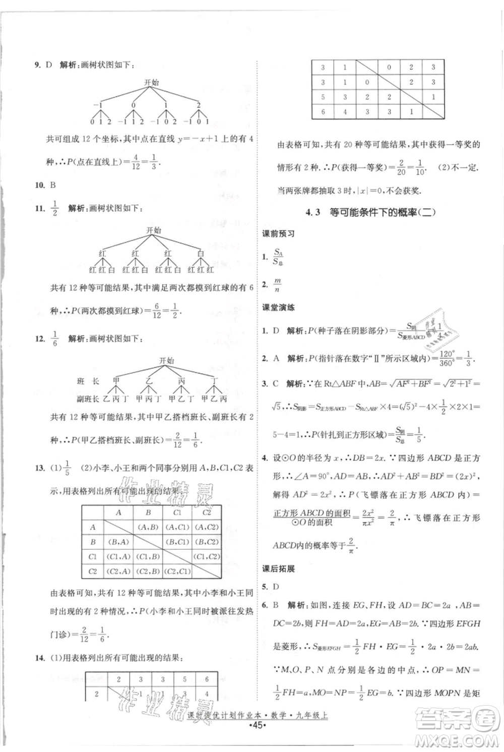 江蘇人民出版社2021課時提優(yōu)計劃作業(yè)本九年級上冊數(shù)學(xué)蘇科版參考答案