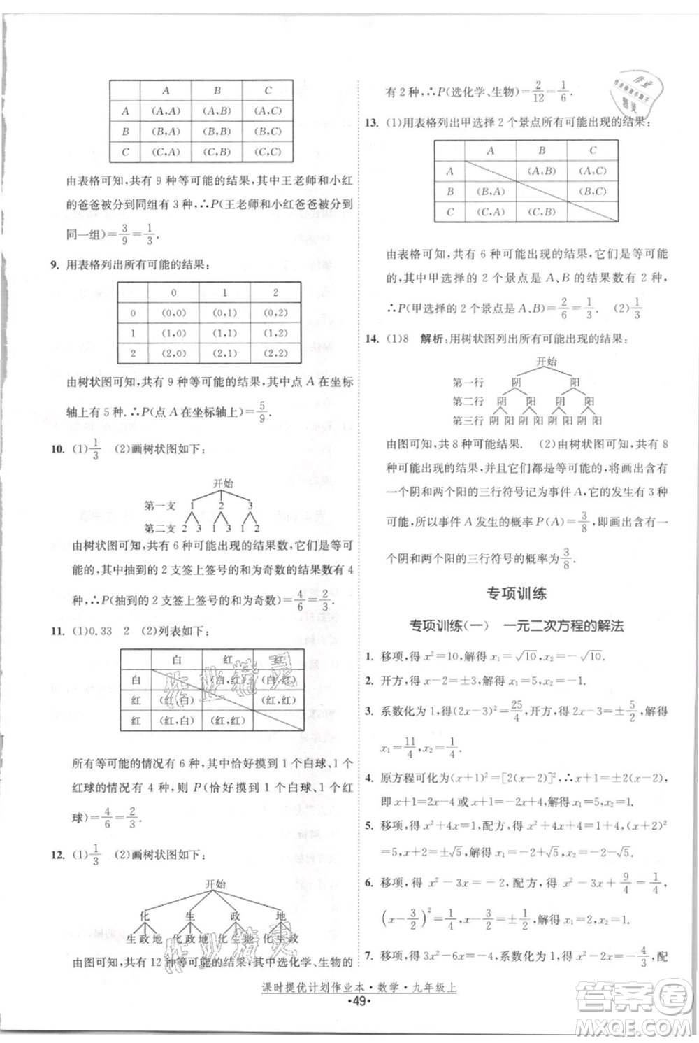 江蘇人民出版社2021課時提優(yōu)計劃作業(yè)本九年級上冊數(shù)學(xué)蘇科版參考答案