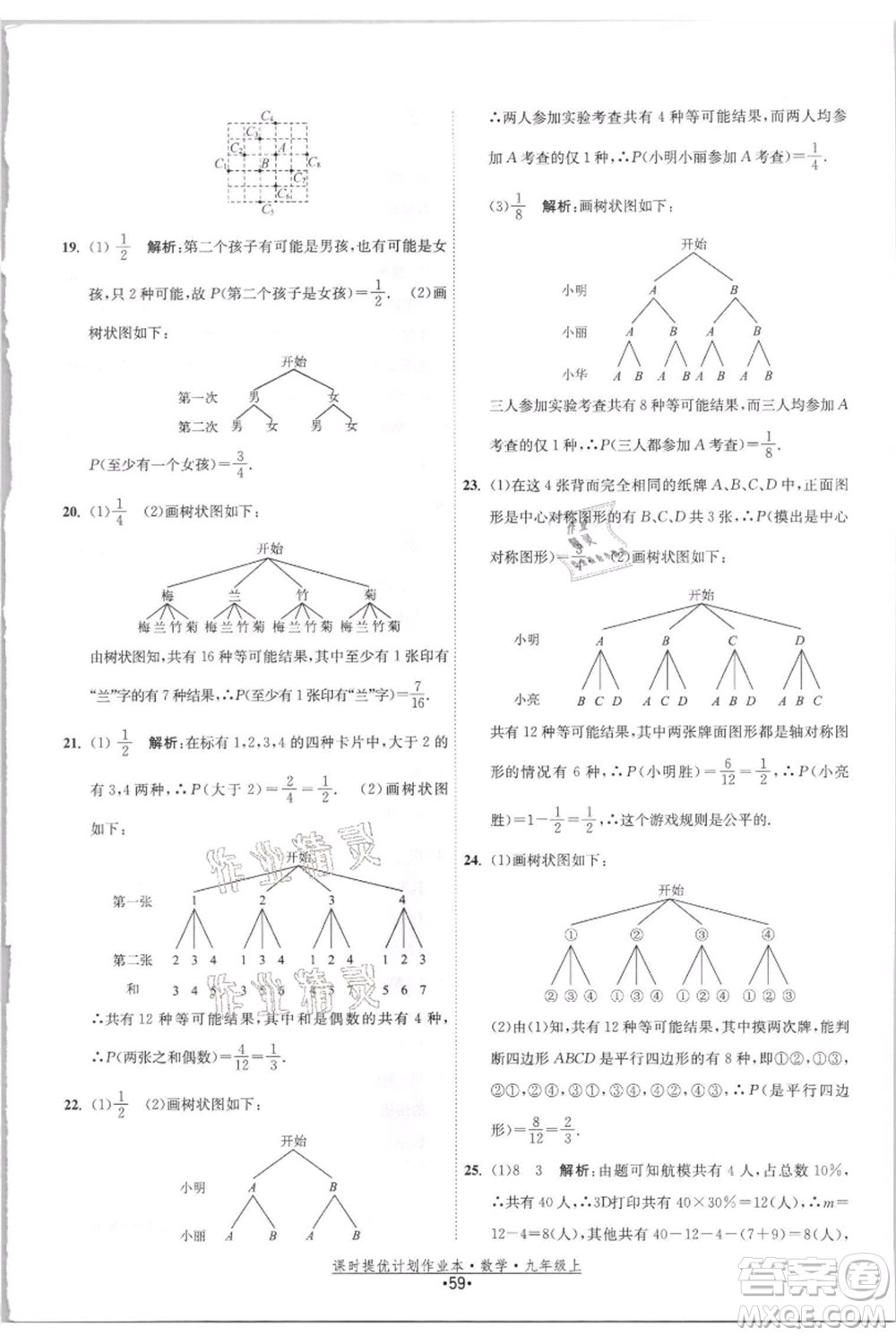 江蘇人民出版社2021課時提優(yōu)計劃作業(yè)本九年級上冊數(shù)學(xué)蘇科版參考答案