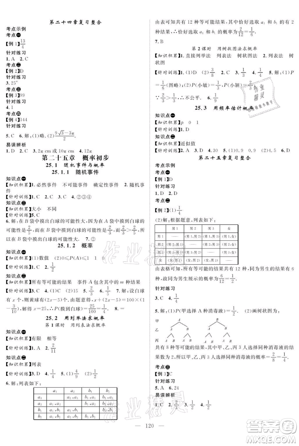 長江少年兒童出版社2021優(yōu)質(zhì)課堂導(dǎo)學(xué)案九年級上冊數(shù)學(xué)人教版B課后作業(yè)參考答案