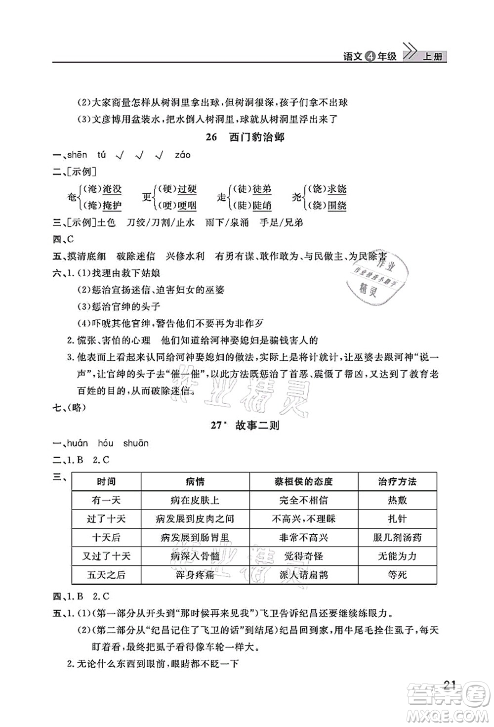 武漢出版社2021智慧學(xué)習(xí)天天向上課堂作業(yè)四年級(jí)語(yǔ)文上冊(cè)人教版答案
